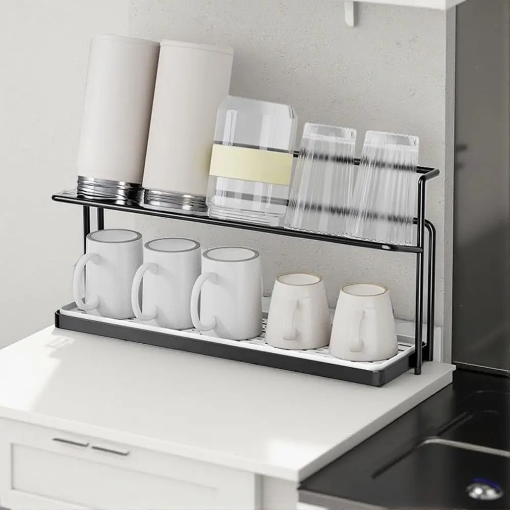 Picture 3: 2-Tier Water Bottle Drying Rack with Drain Tray Space-Saving Cup Storage Rack Metal Mug Organizer For Kitchen Countertop