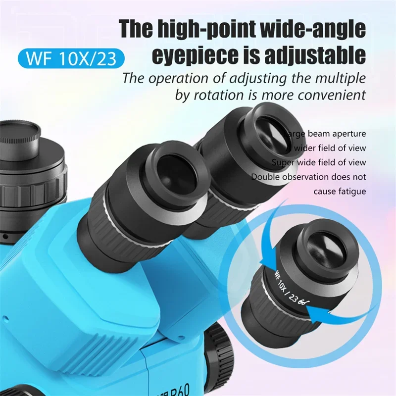 MaAnt R60 Trinocular Microscope WF10X/23 Eyepiece 18mm Aperture Dual Observation 7-60X Optical Zoom High-definition Lens