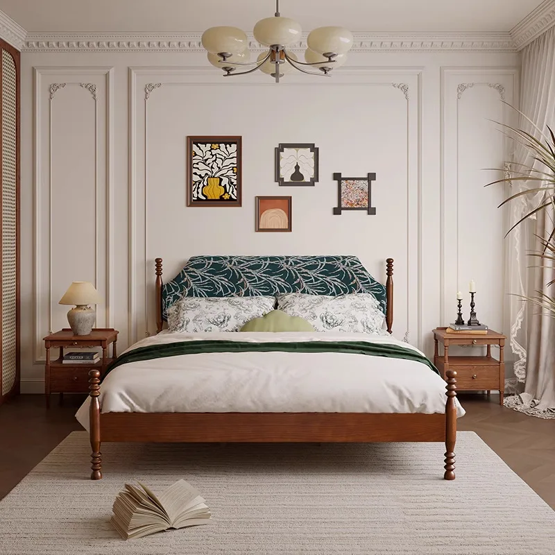 French retro medieval style all solid wood double bed