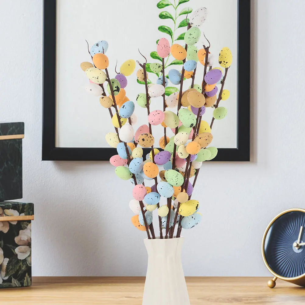 

5pcs Artificial Easter Twigs Fake Egg Branches Decorative Picks Vase Filler Wedding Home Centerpiece Garland Spring Party