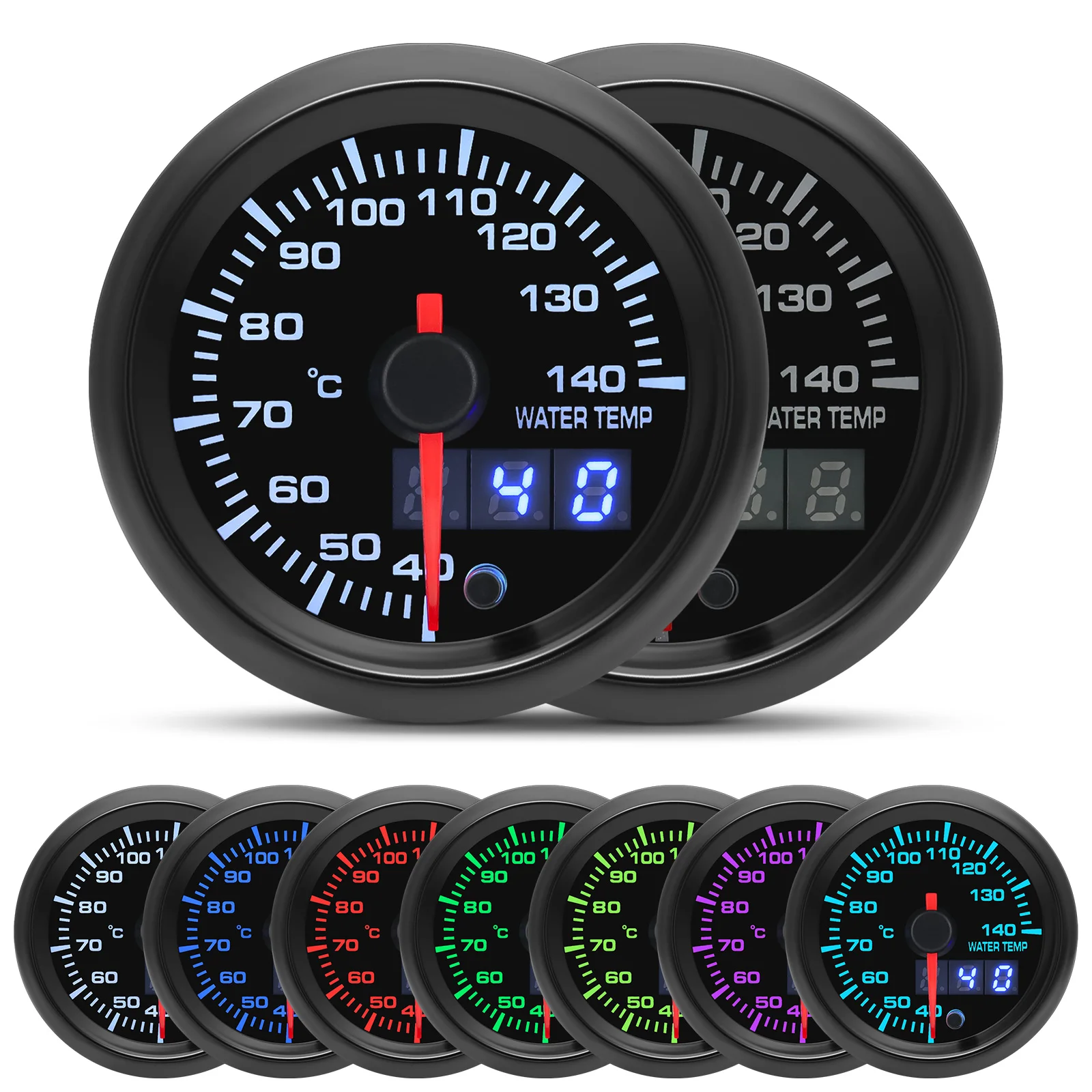 Auto Car Water Temp Gauge with Sensor 1/8NPT 7 Color LED Digital 2