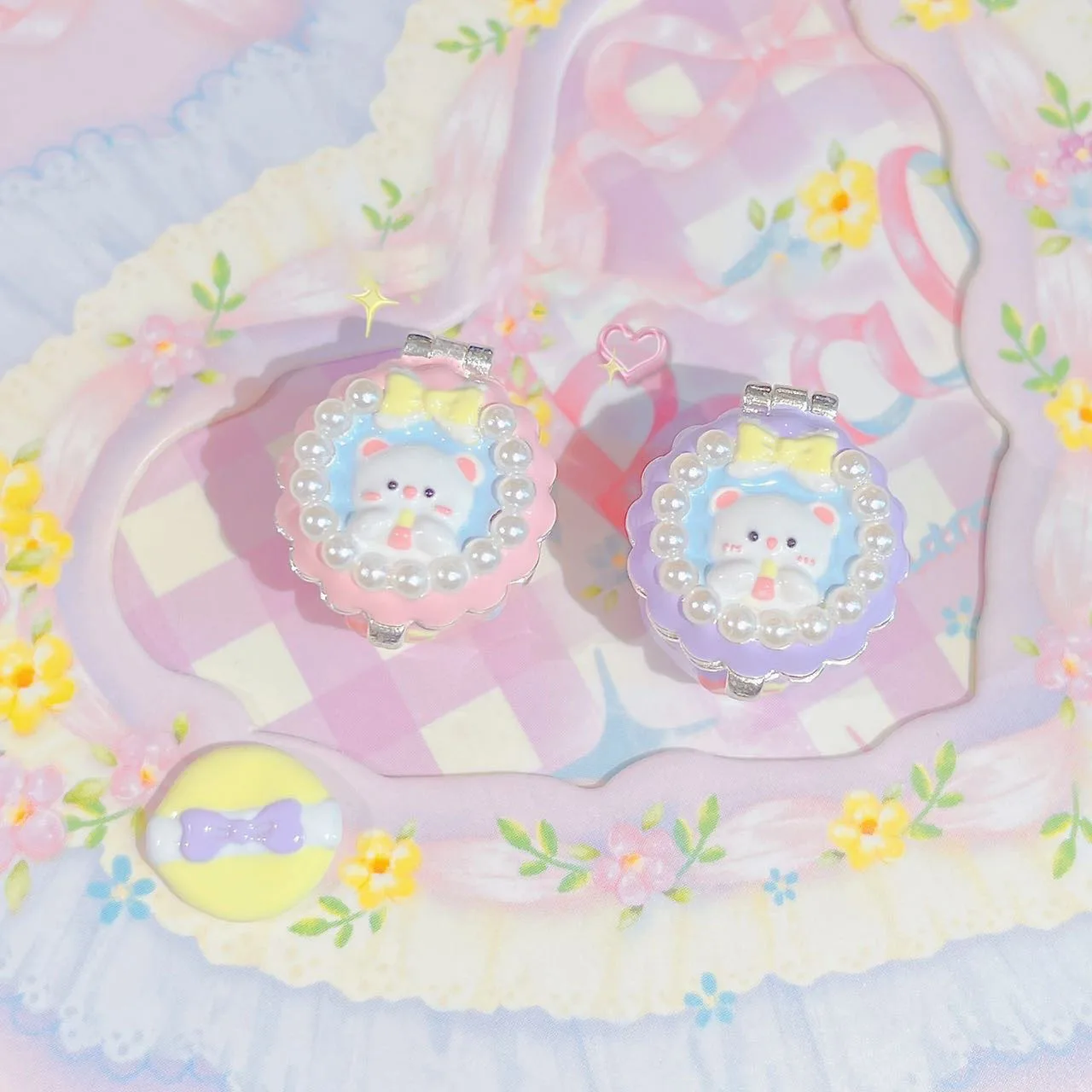 925 Sterling Silver Cute Rabbit Blush Compact With Removable Powder Puff Charm Bead For Pandora Bracelet Bangle European Jewelry