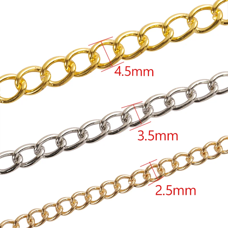 2Meters 2.5/3.5/4.5mm Metal Chains Flat Extension Chains Gold Silver Color For DIY Jewelry Making Bracelet Necklace Accessories view 6