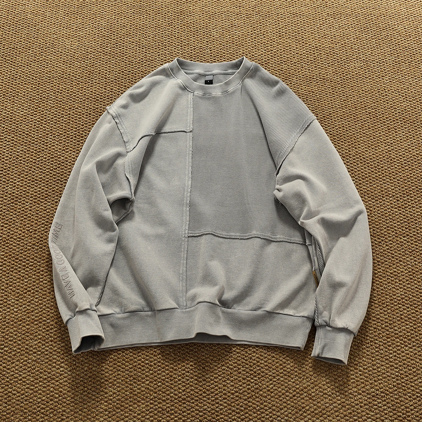 New Autumn and Winter splicing asymmetrical design pullover sweatshirt men's loose rotator sleeve trendy top