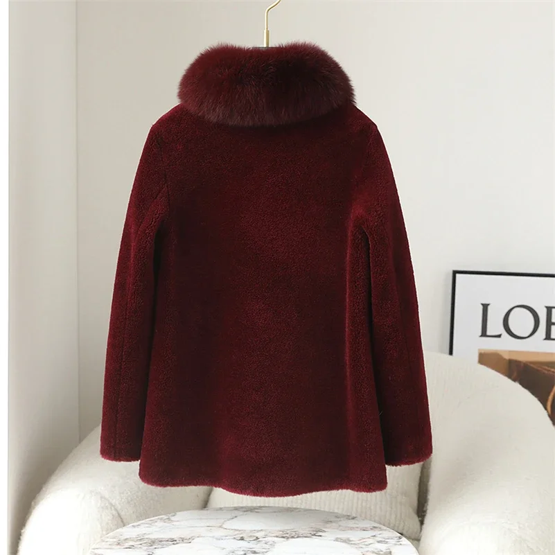 Women Winter Long Wool Fur Coat Jacket Female Fox Fur Collar Coats Lady Over Size Parka Trench CT246