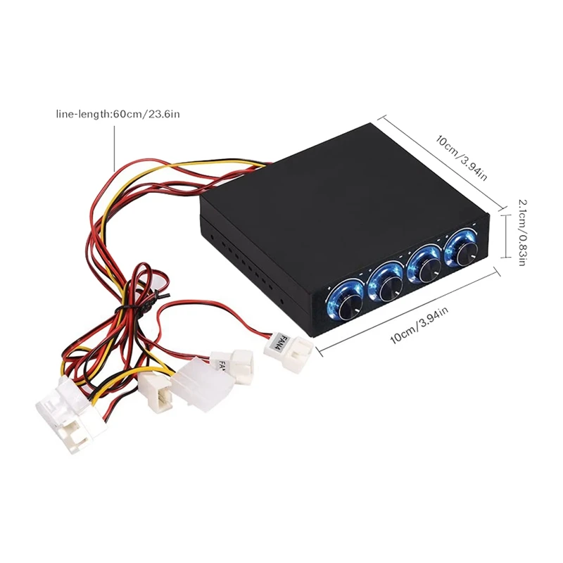 Retail Computer Fan Controller, 4 Channel Computer Fan Speed & Temperature Controller Heat Reducing For PC With Blue LED