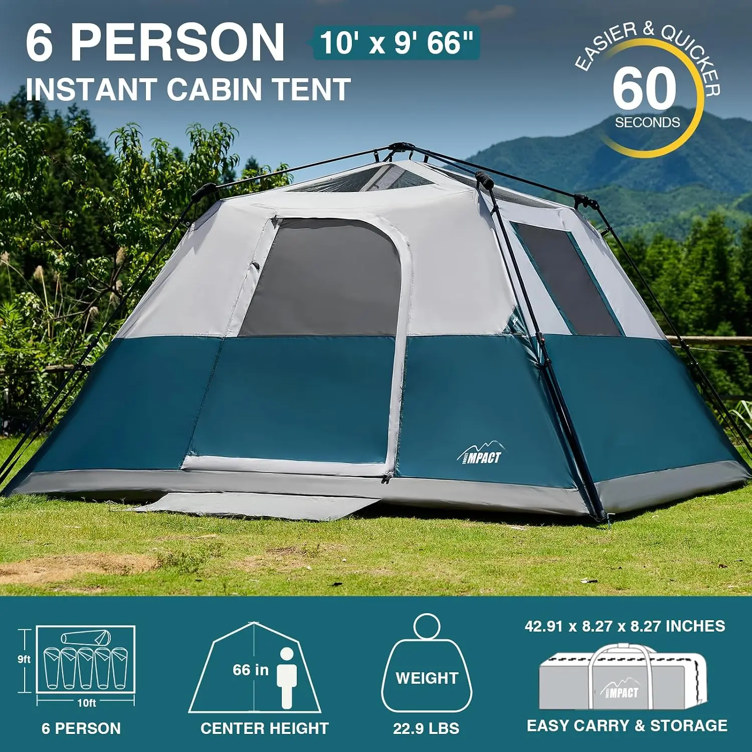 Camping 6 Person Instant Tent Rainfly Setup Under 60s 10 x 9ft