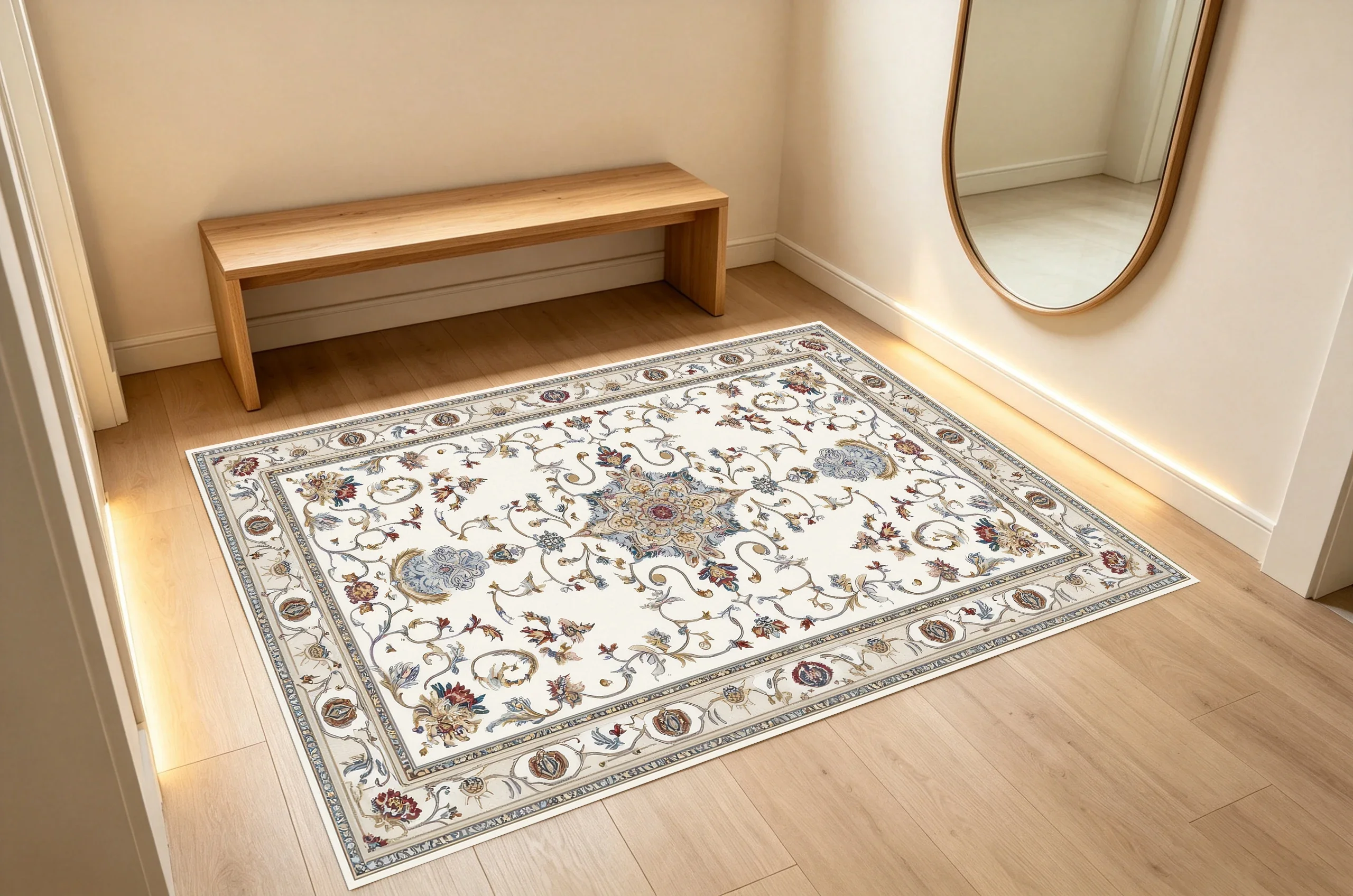2D Velvet Carpet in Beige-Red with Retro Persian Diamond Pattern: Soft & Skin-Friendly, Suitable for Living Room & Bedroom