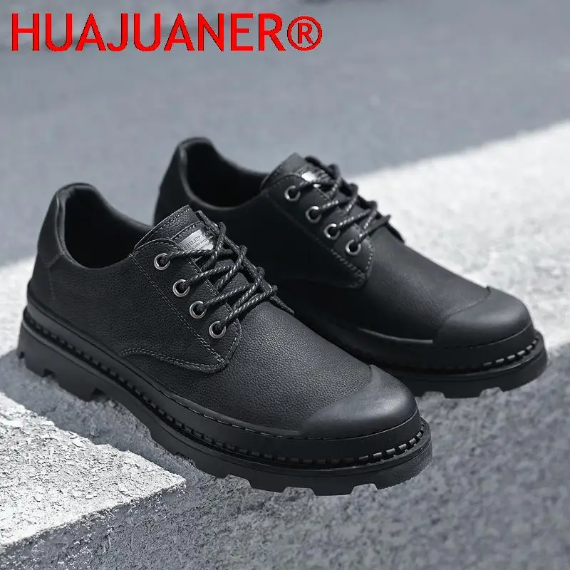 British Style Men Leather Boots Casual Lace-Up Winter Men\'s Boots Handmade Comfortable Mens Shoes Minimalist  Footwear for Men