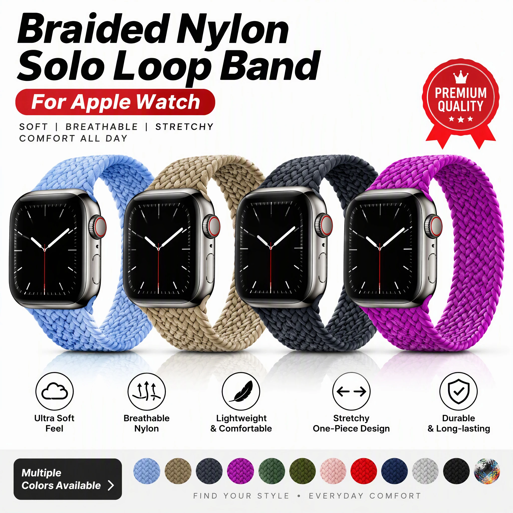 Braided solo loop Strap For apple Watch Band ultra4 3 49mm 44mm 41mm 40 42 46 45 Brecelet Correa iWatch series 12 11 SE 9 8 10
