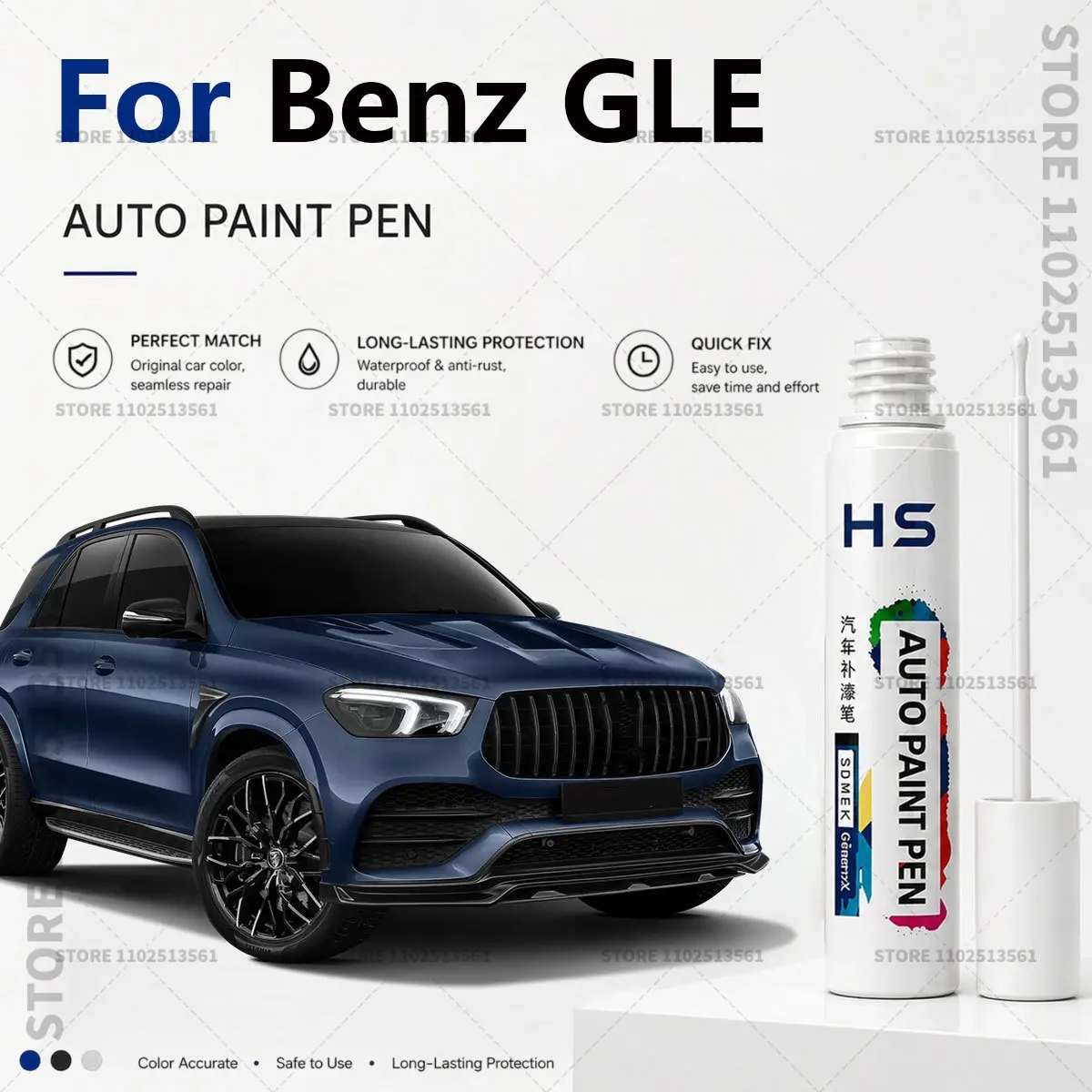 Touch Up Paint Pen – Quick Car Scratch Repair for Chips & Minor Scratches For Mercedes-Benz GLE Silver Blue White Obsidian Black