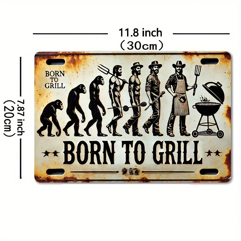لافتة معدنية مسطحة ثنائية الأبعاد "Born to BBQ" - مثالية للمنزل والمطبخ والفناء والبار والمكتب على الطراز الريفي للشواء، متينة #3