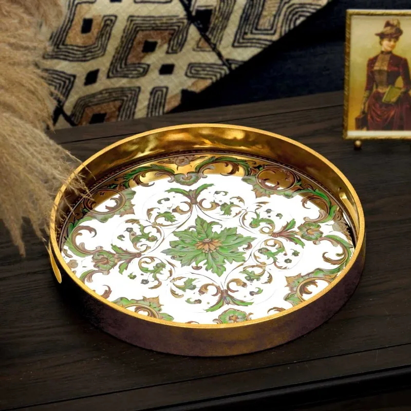 

Nordic Round Painted Flower Mirror Tray Living Room Desktop Decoration Key Jewelry Storage Tray Modern Coffee Table Storage Tray