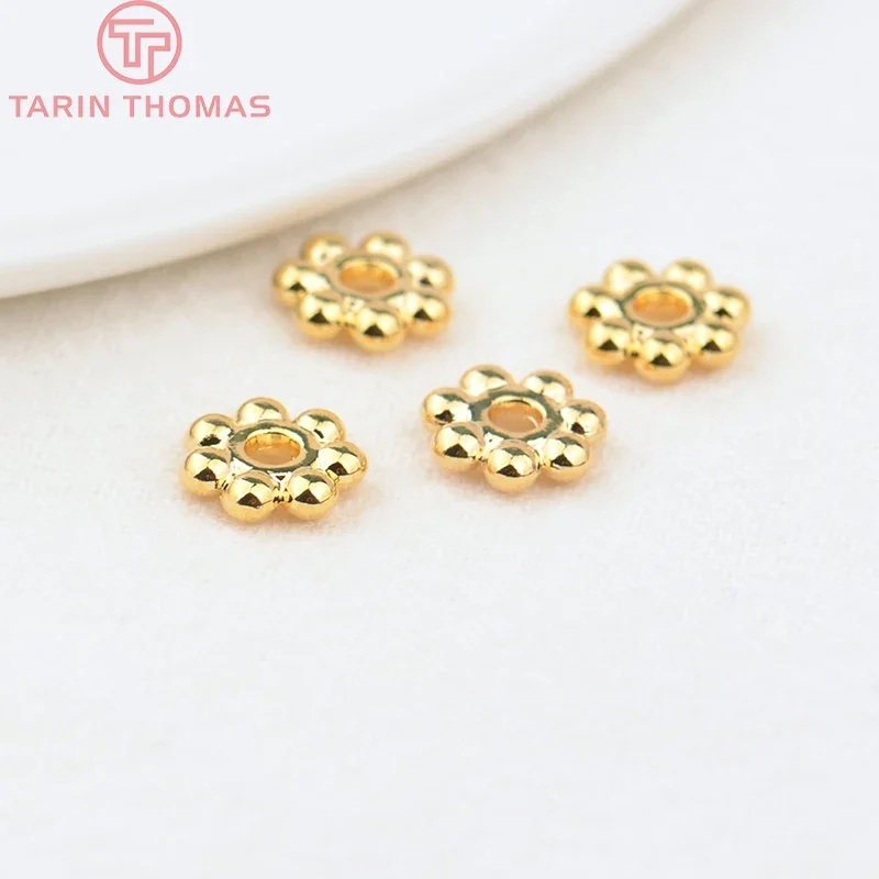 (3506)20PCS 4MM 6MM 7MM 8MM 24K Gold Color Plated Brass Bracelets Flower Spacer Beads High Quality Diy Jewelry Accessories