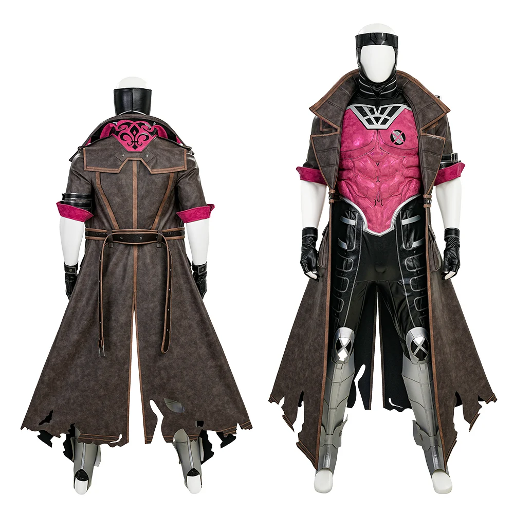 

Game Rivals Gambit Remy Cosplay Costume Men Leather Trench Jumpsuit Battle Suit for Halloween