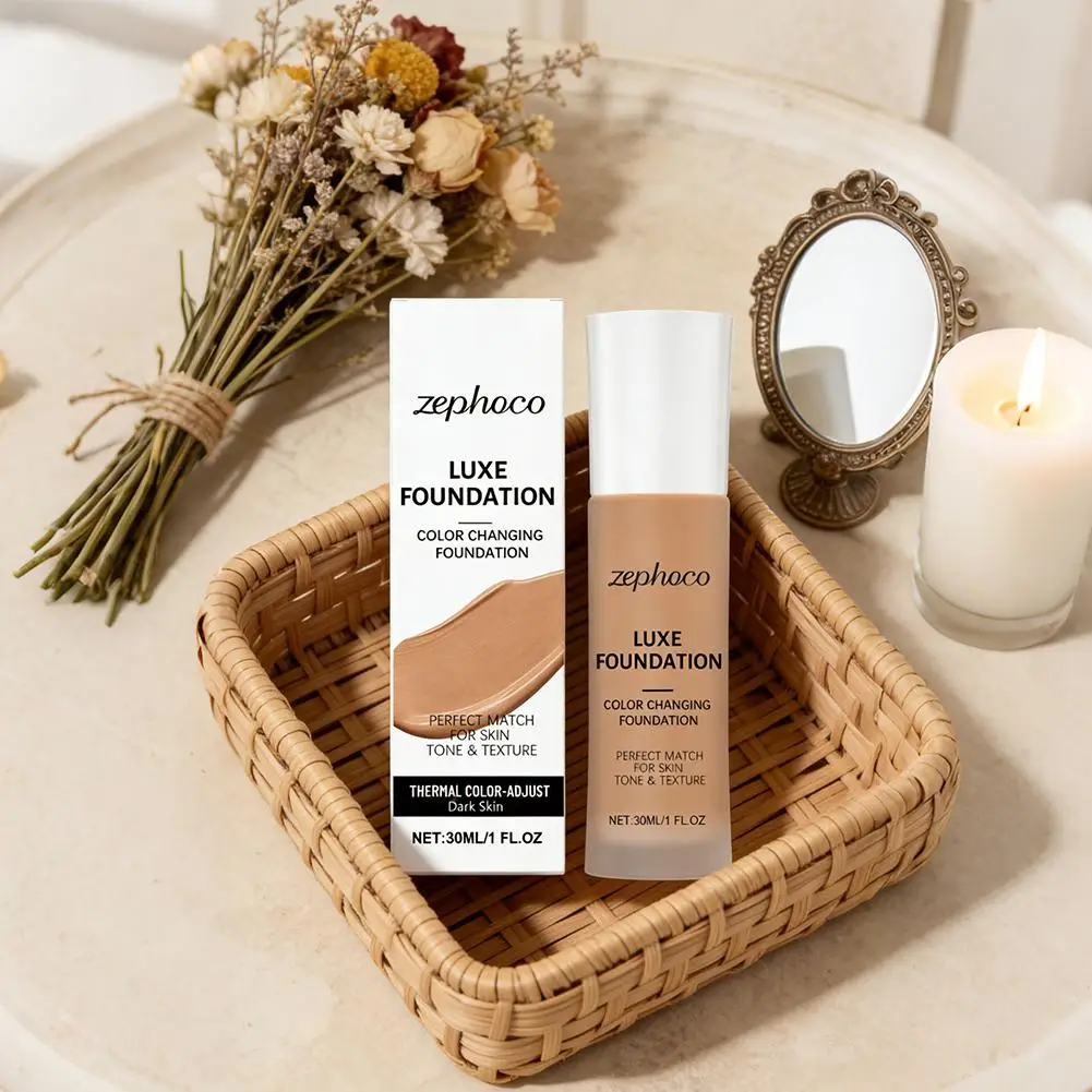 Thermal Color-Adjusting Foundation Waterproof High Coverage Whiten Concealer Liquid Foundation Perfect Match For All Skin Tones