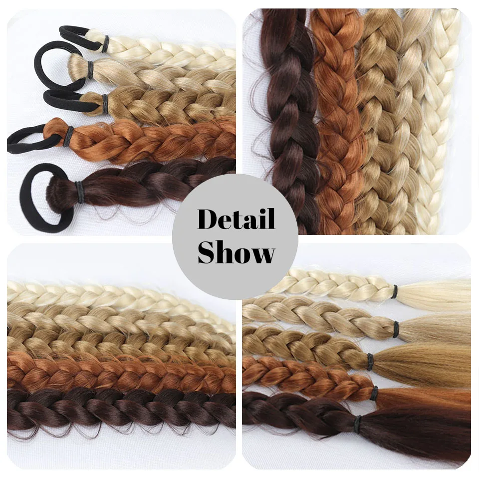 OLACARE Synthetic Long Twist Braid Ponytail Extensions With Rubber Band 24 Inch Boxing Braided Hair Extensions For Women Daily