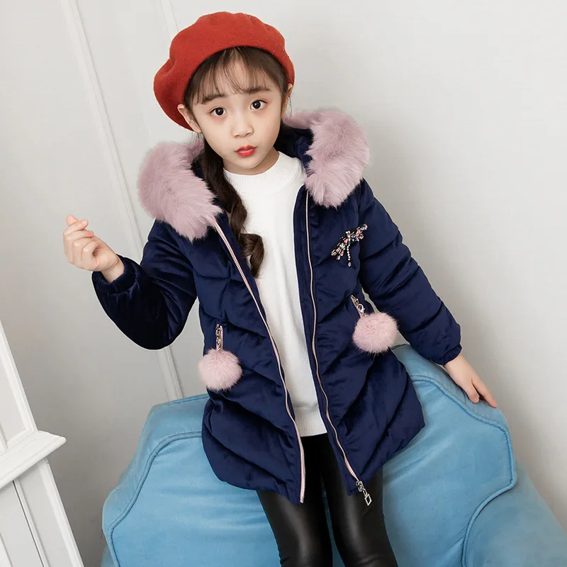 Children Girls Velvet Winter Coat Thick Woolen Hooded Outerwear Clothes Children Kids Warm Jackets Cotton Padded Parka for 3-12y