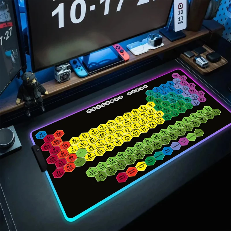 Periodic Table Of Chemical Elements RGB Gamer Keyboard Mouse Pad LED Glowing Mousepad Rubber Non-slip Gaming Computer Mausepad