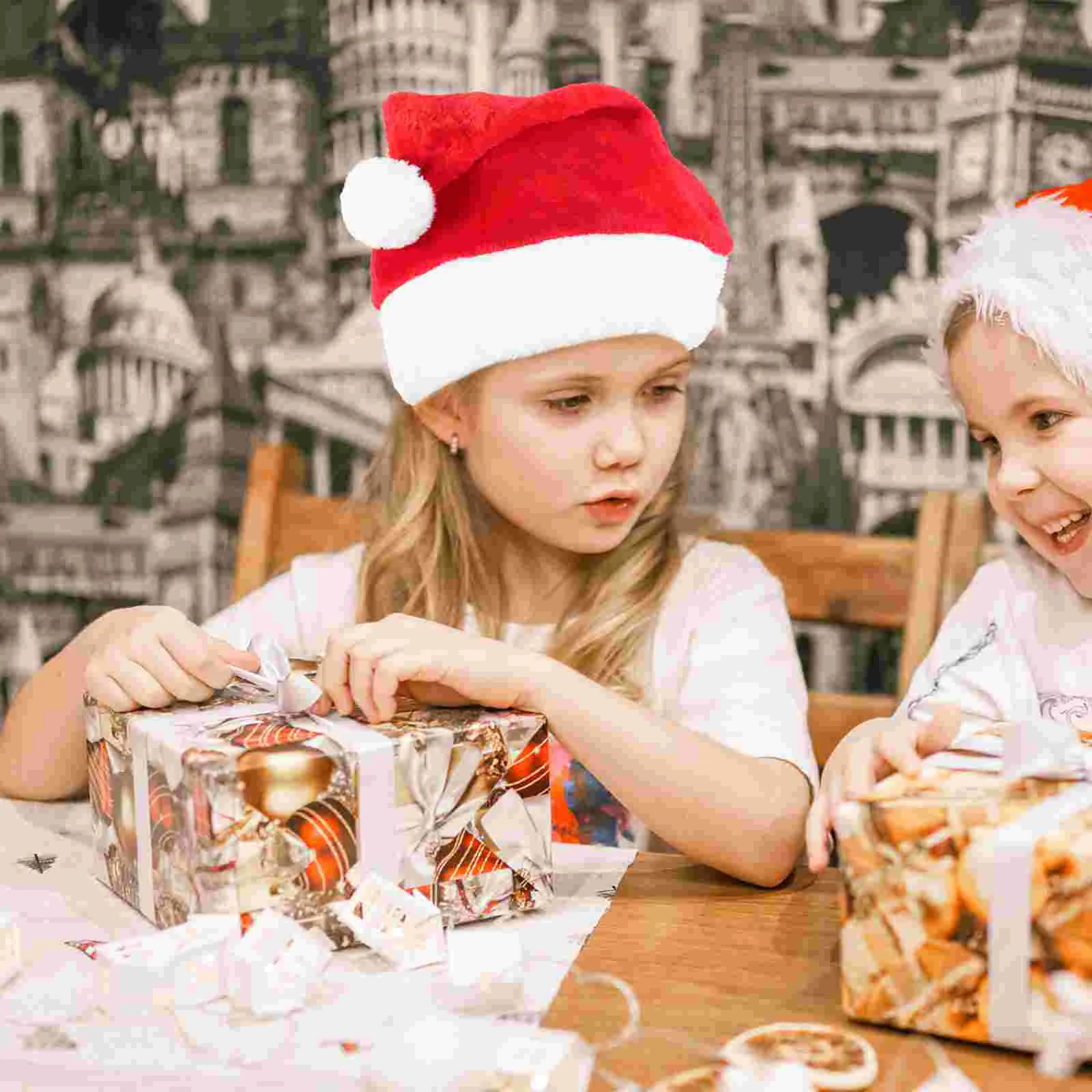 Gitter-Plüsch-Weihnachtsmütze für Männer und Frauen, Weihnachtsmann-Kostüm für leuchtende Weihnachten, kurze Party