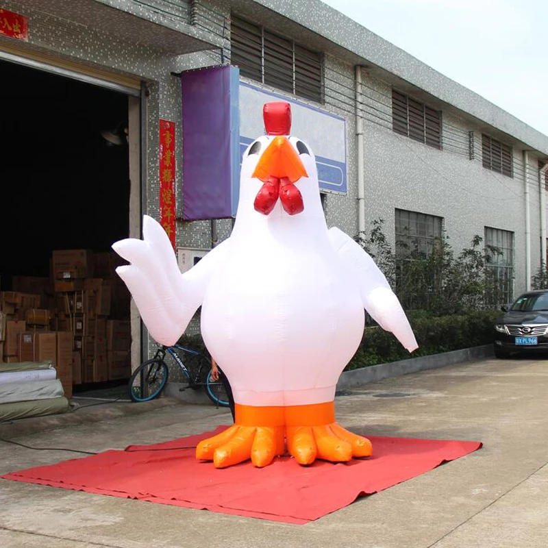 Customized White Inflatable Chicken Giant Inflatable Rooster Mascot Cock Hen Model With Blower For Outdoor Advertising