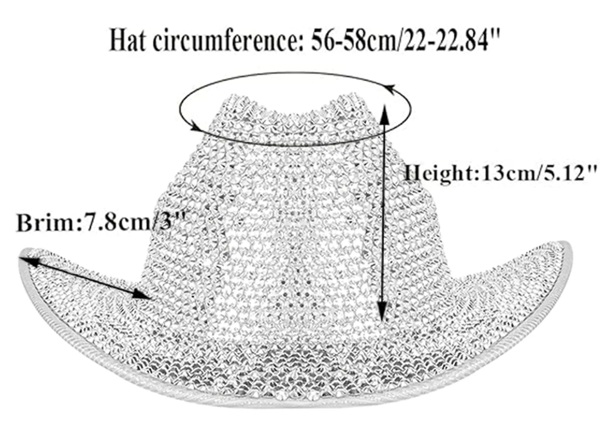 Kapelusz kowbojski z dżetami i diamentowym frędzlem, błyszczący kapelusz kowbojski z szerokim rondem w stylu western na cosplay, wesele.