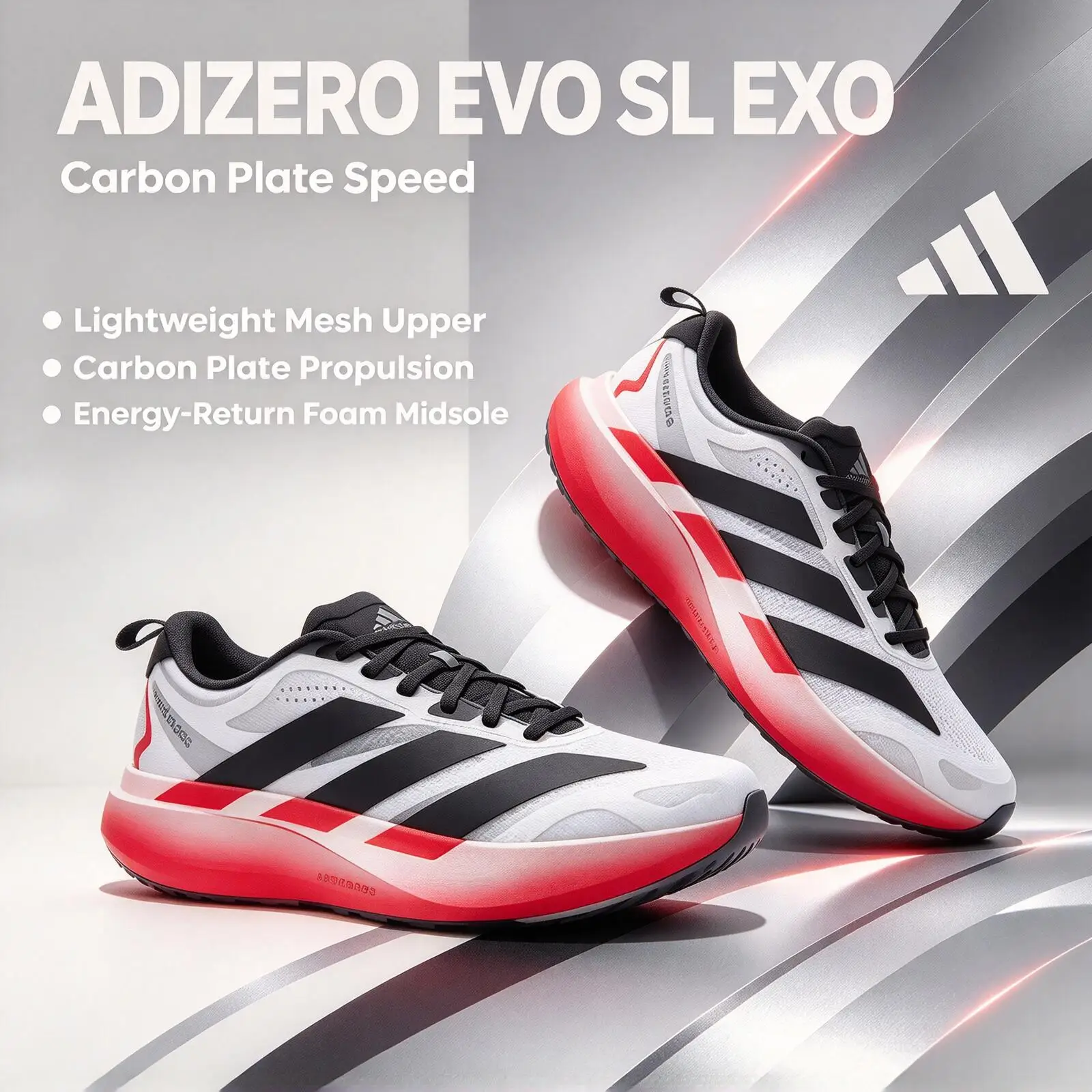 Adidas ADIZERO EVO SL EXO LA6936 Men Women Running Shoes White Black Red Mesh Breathable Lightweight Athletic Sneakers