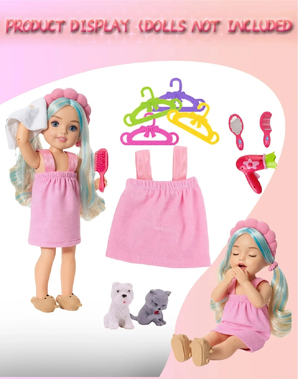 Juego de baño rosa para muñecas Wellie Wisher de 14,5 pulgadas y 32-34Cm Paola Reina, vestido informal para casa, juguete para niños