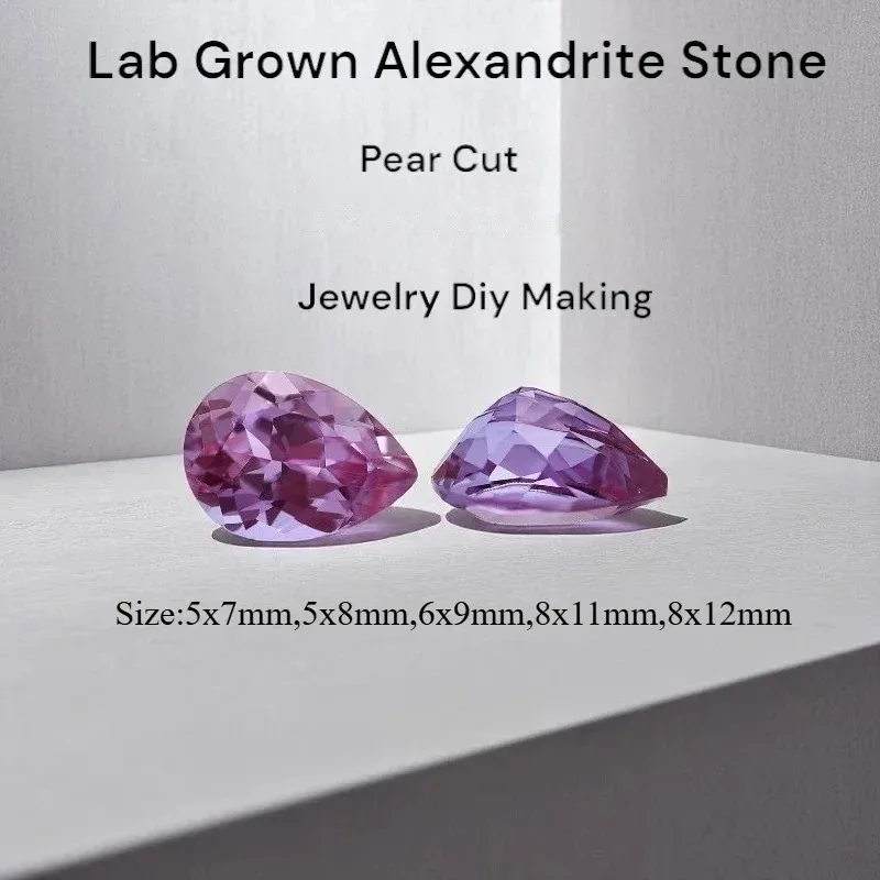 Lab Grown Alexandrite Colorful Pear Shape Loose Gemstone with Certificate for Earrings Ring Jewelry Making