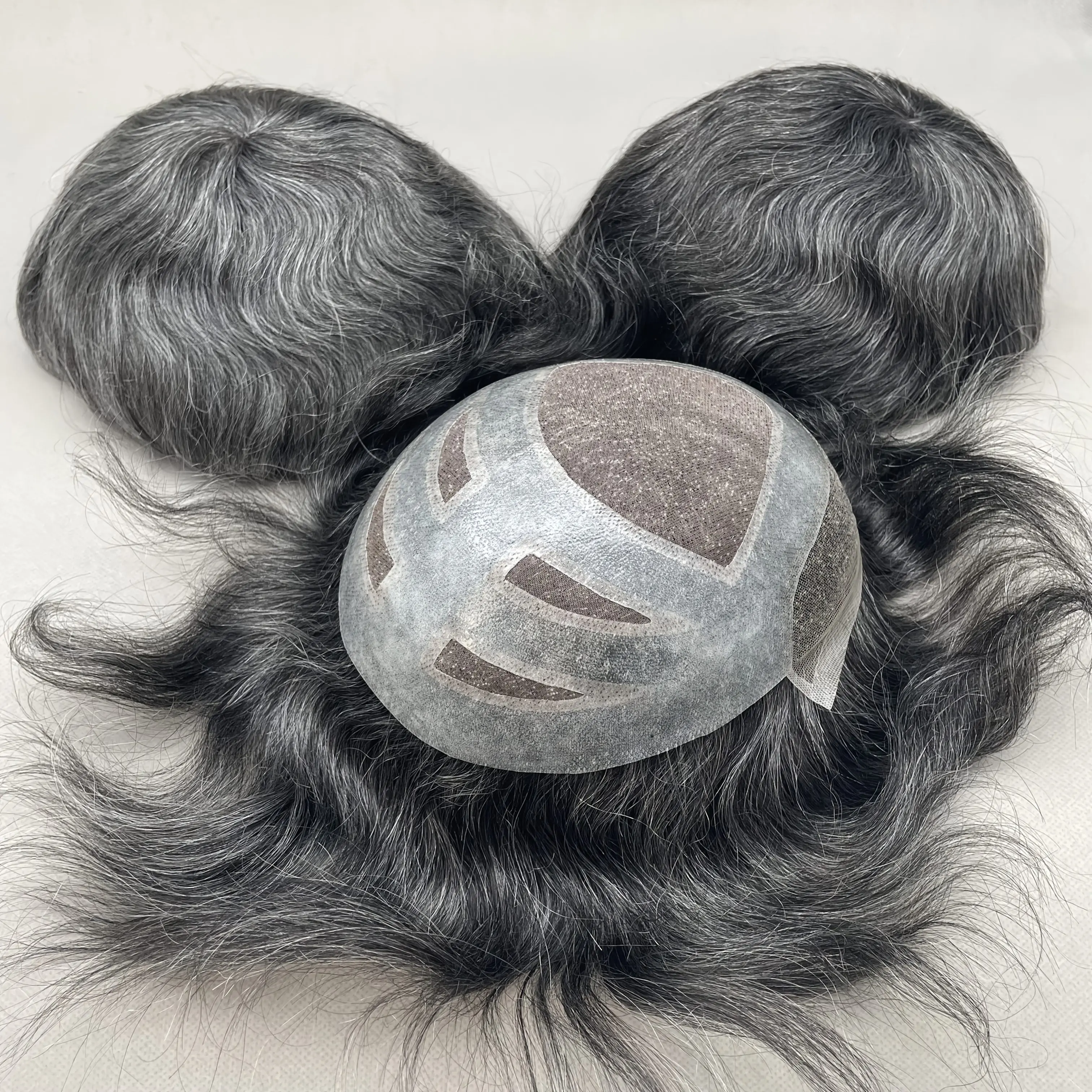 VERSALITE European Real Human Hair Men's Toupee French Lace Front Mono Base Hair Systems Gray Old Hair Natural Look 8x10 Inch