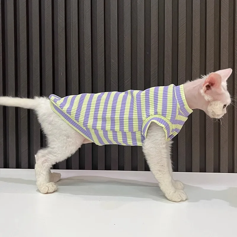 Cotton striped air-conditioned vest with high elasticity is good to wear in summer thin Sphynx cat Devon hairless cat clothes