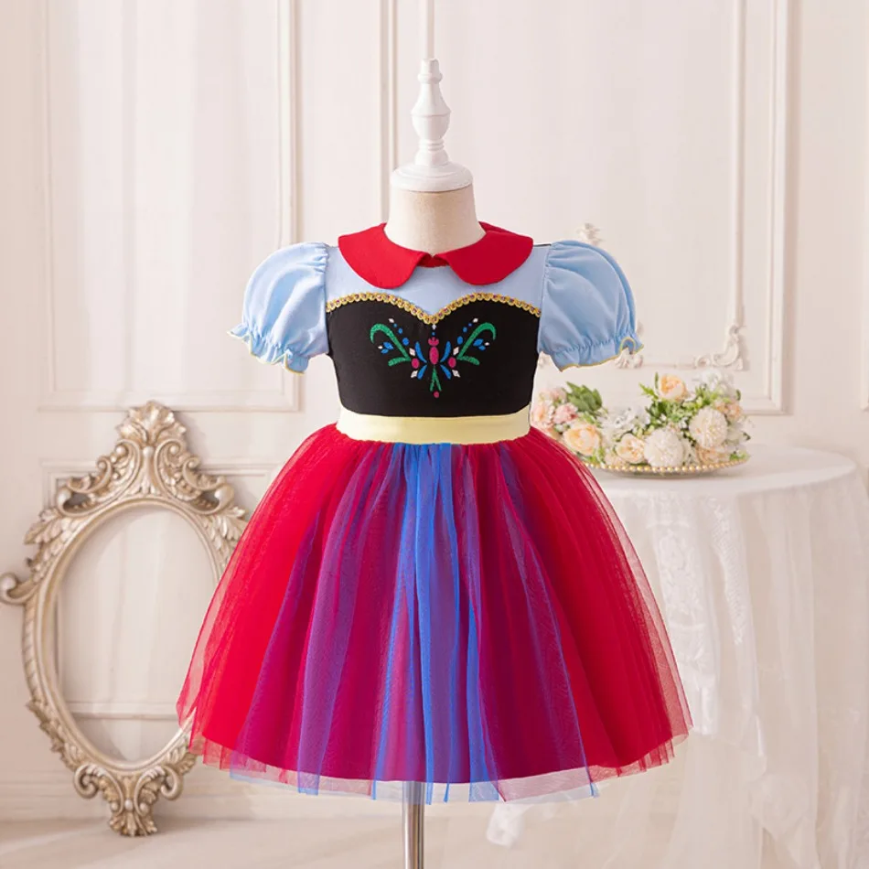 100% Cotton Little Girl Anna Elsa Mermaid Fairy Princess Dress Kids Birthday Party Christening Dresses Korean Baby Girl Clothes