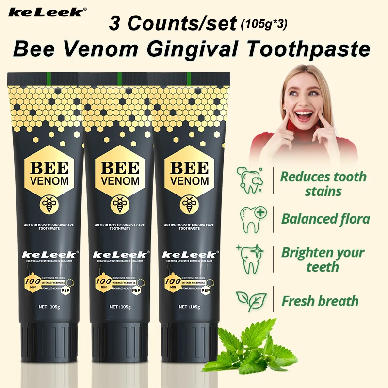 

3 Bee Venom Protect Gums Toothpaste Freshens breath, deep cleaning toothpaste, Adult Oral care toothpaste removes tooth stains