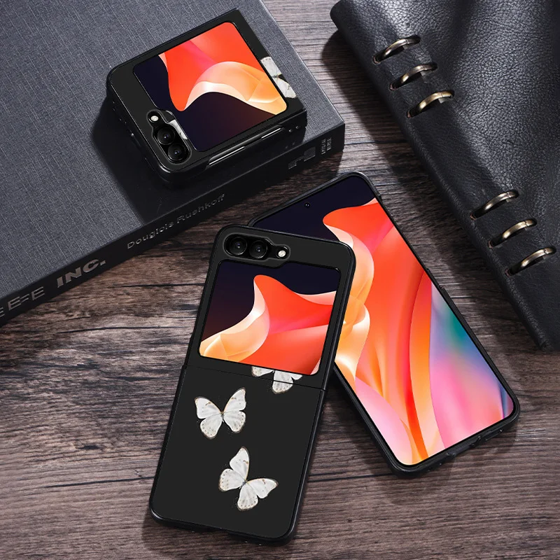 Phone Case For Samsung Z Flip 6 5 4 3 Galaxy ZFlip6 5G Flip5 Flip4 Green Purple Blue Butterfly Black Hard Camera Protective Cove