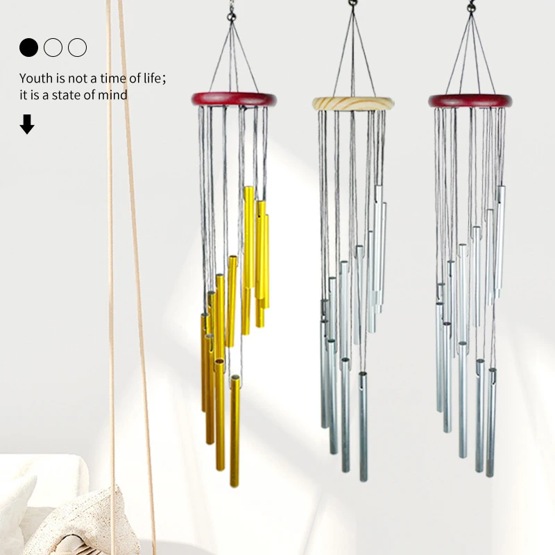 

Classic solid wood rotating 12 aluminum tube 18 inch wind chime creative home PENDANT Metal cafe restaurant decoration