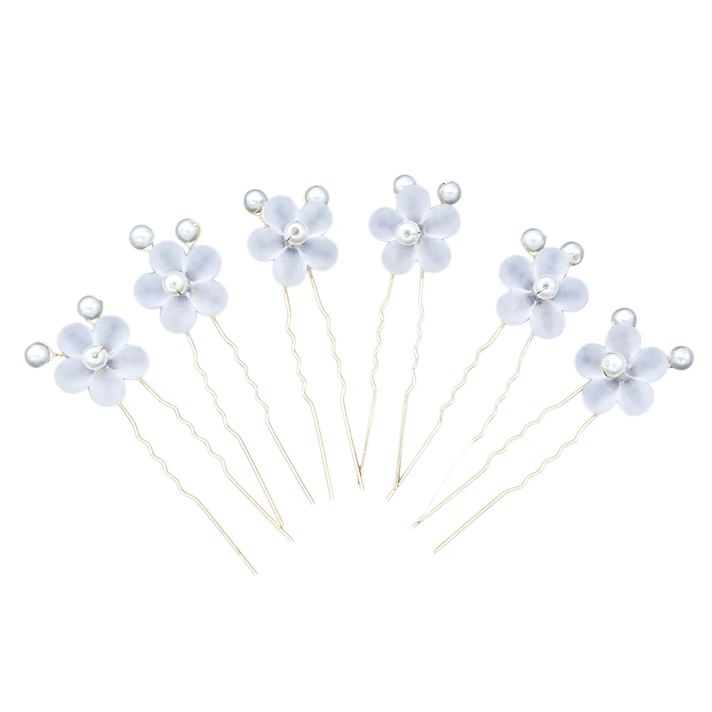 

6PCS Pearl U Flower Hairpins Shape Bridesmaid Wedding Pearl Hair Pins Accessories Hairstyle Decorative Chopsticks