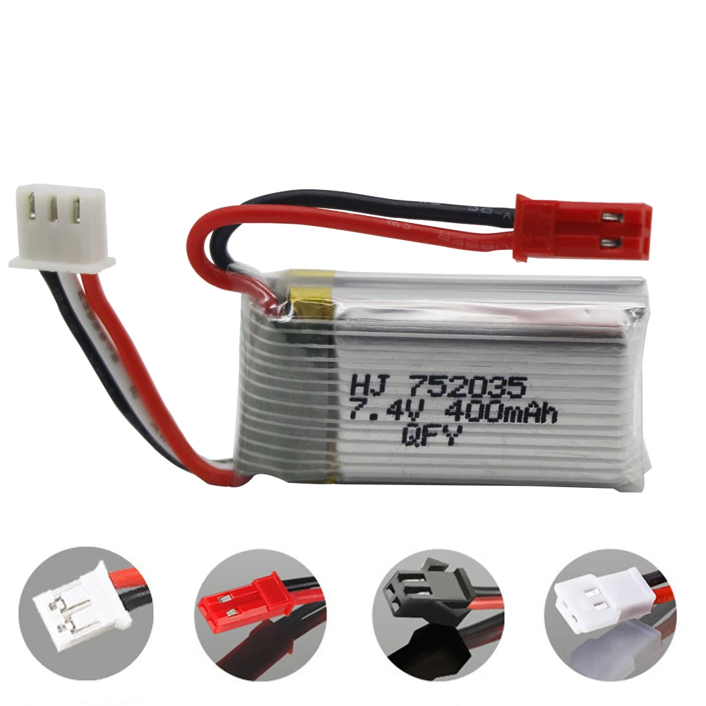 

7.4V 400mAh Lipo Battery 752035 with JST Plug For Remote control toys Airplane Quadcopter Drone Helicopter cars Spare Parts