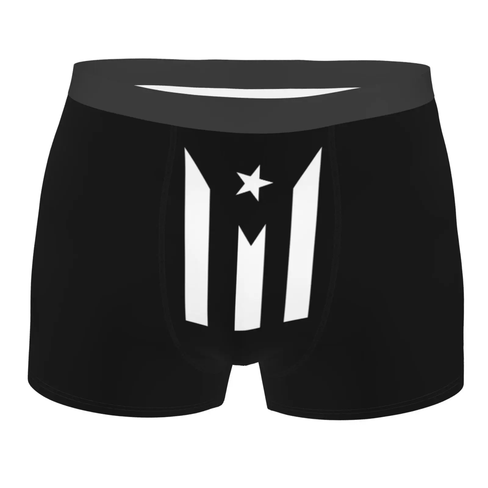 Black and White Puerto Rico Flags Pattern Underwear Men Breathbale Boxer Briefs Shorts Panties Soft Underpants for Homme