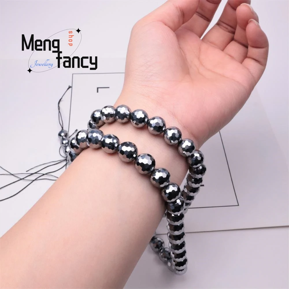 Natural Terahertz Energy Stone Long Chain Bracelet Spherical Semi-finished Faceted Simple Exquisite Fashion Jewelry Holiday Gift