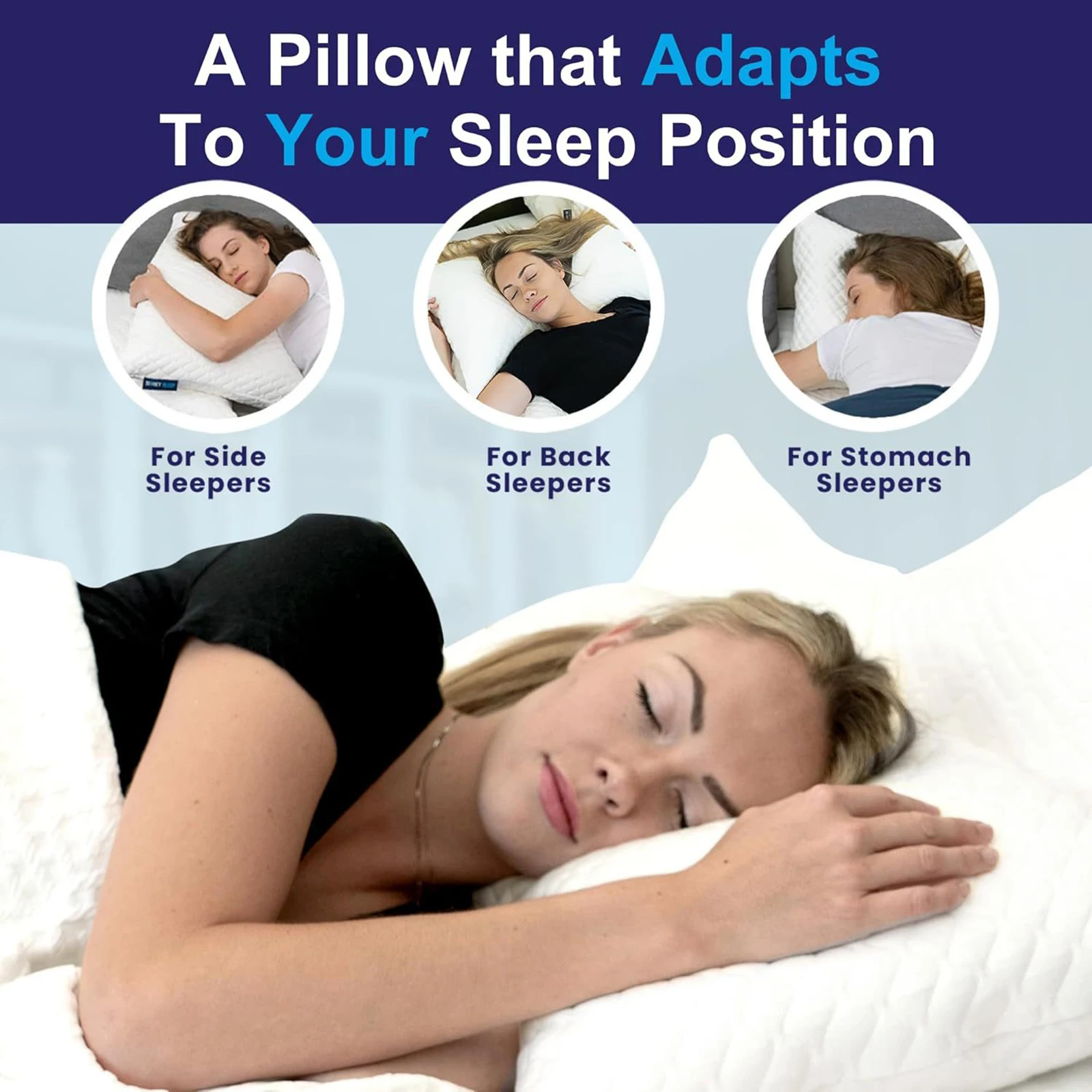 Adjustable Sleep Pillow White Memory Foam Neck Support Shredded Fill Promotes