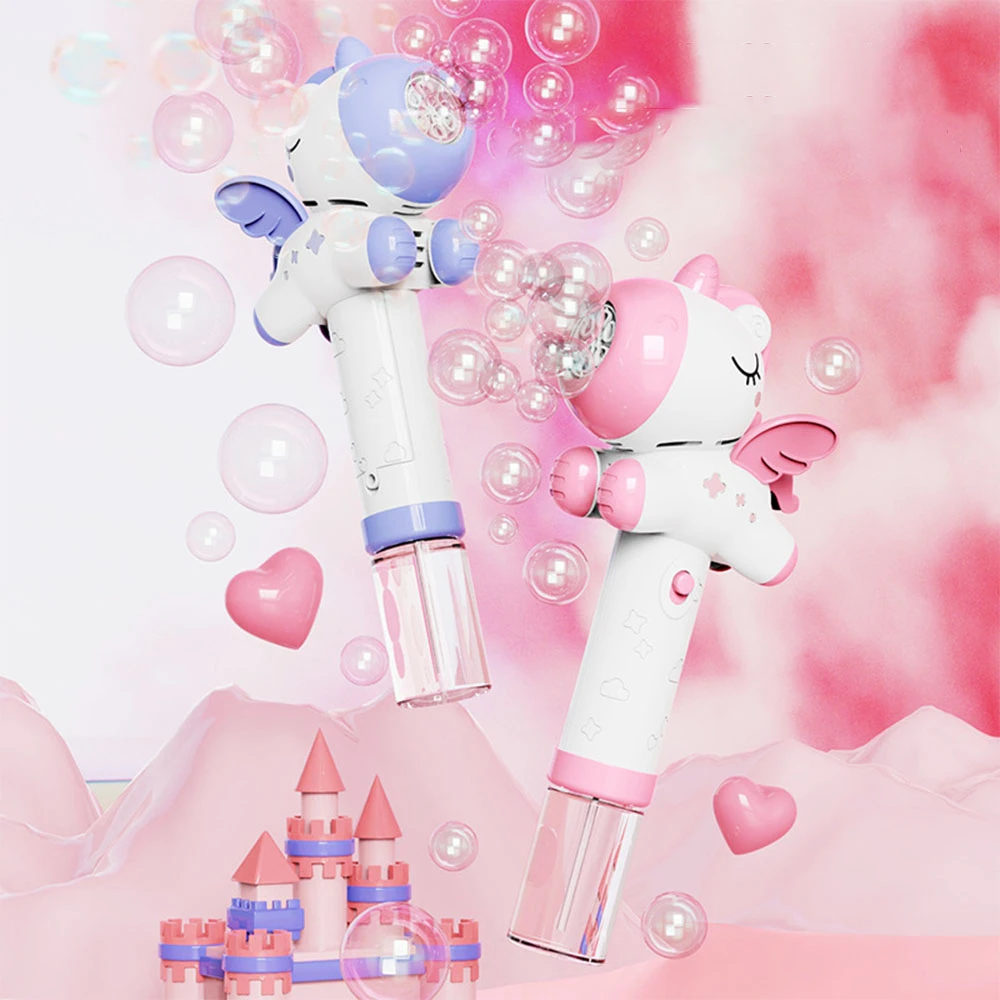 Neue Einhorn Elektrische Seifenblasenpistole Spielzeug mit Licht Automatische Seifenblasmaschine Sommer Outdoor Seifenblasenmaschine Party Spiel Geschenk