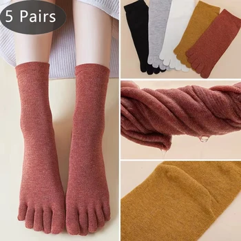 5 pares de calcetines cortos de algodón con 5 dedos para mujer y niña, calcetines Harajuku elásticos suaves y transpirables sólidos con dedos de los pies, moda urbana para primavera