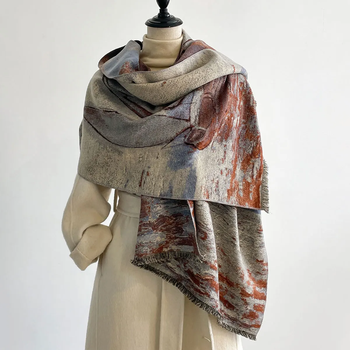 

Womens Newest Style Winter Double-Sided Jacquard Faux Cashmere Scarves High-Quality Thickened Wrap Shawl Ladies Faux Scarf