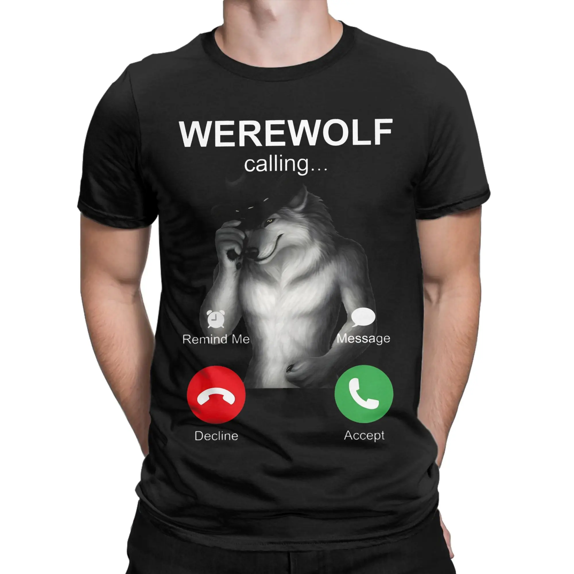 Men Werewolf Alpha wolf is calling meme T Shirts Pure Cotton Tops Summer Short Sleeve T Shirt Round Neck Casual Tee Shirt