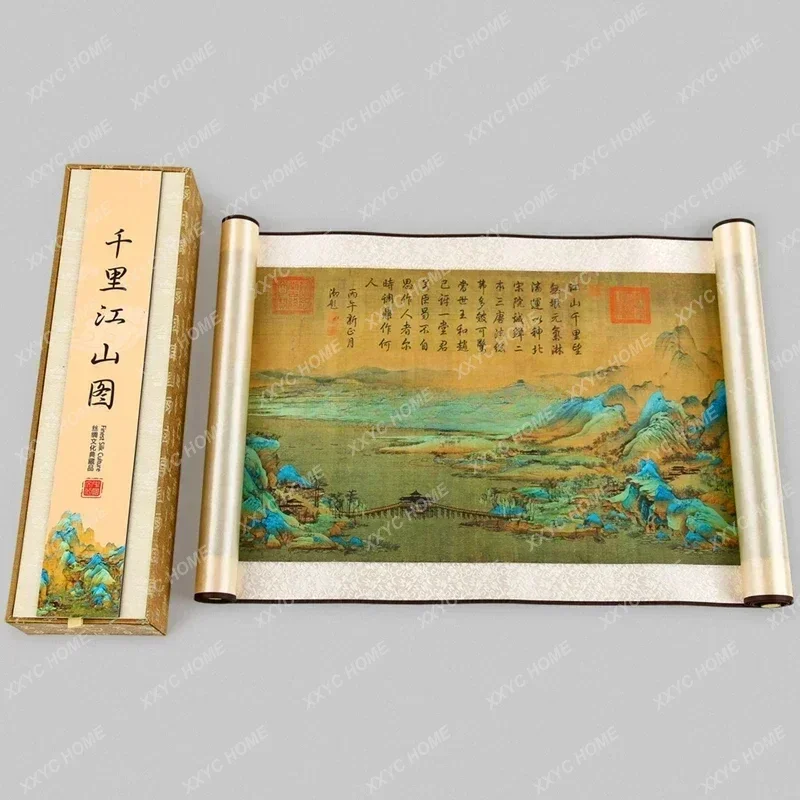 DY goes abroad to send gifts to foreigners, silk scroll paintings, thousands of miles of rivers and mountains, Chinese style
