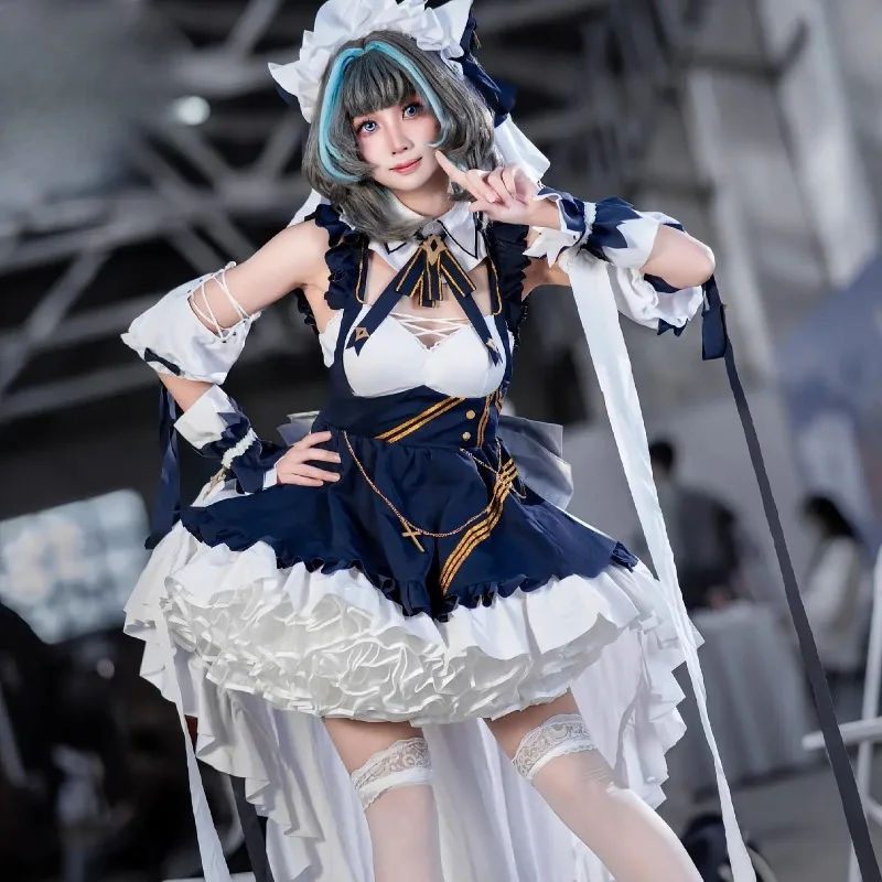 

Game Azur Lane Cosplay HMS Cheshire Costume White Blue Lolita Dress Princess Dresses Maid with Accessories Role Play Outfit 2026
