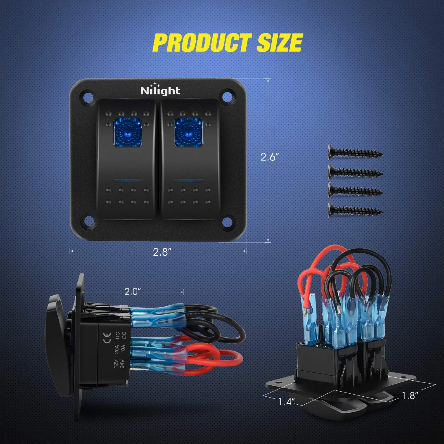 แผงสวิตช์โยก 2 ช่อง 5 ขา สวิตช์เปิด-ปิดแบบมีสายสำเร็จรูป สำหรับรถยนต์ 12V/24V เรือเดินทะเล รถเอทีวี รถพ่วง