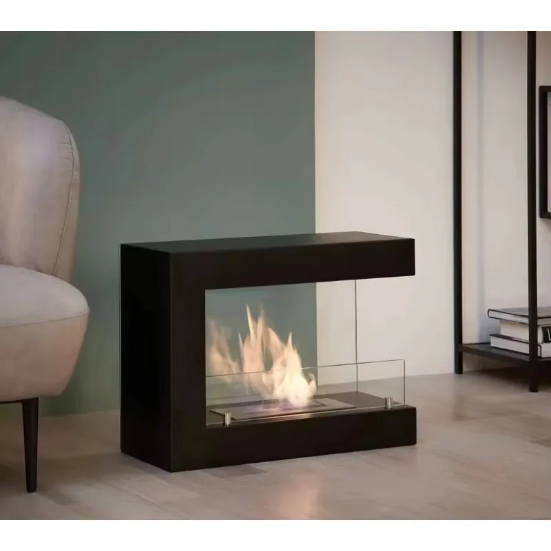 Portable Mini gas Fireplace Modern Indoor Heater Fire Pit Table with Grill for Living Room Patio Camping XH