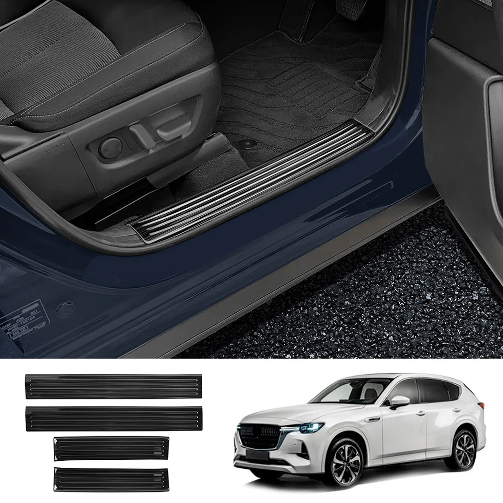 Stainless Steel Door Sill Protector Cover For Mazda CX-60 2022 2023 2024 Inner Side Scuff Plate Trim Accessories Black Silver