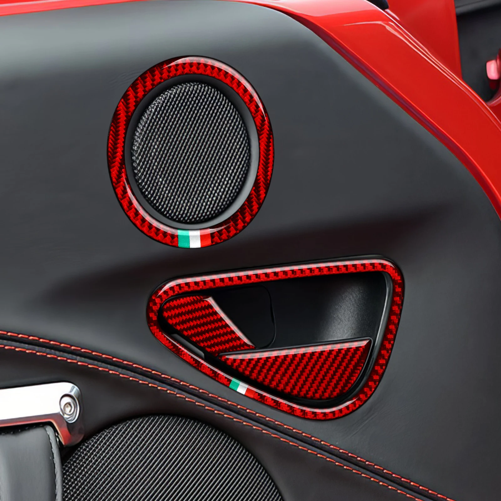 Soft Red Carbon Fiber Interior Sticker. For Alfa Romeo 4C (2013-2020) Trim Accessories. Car Center Console Gear Shift Panel.